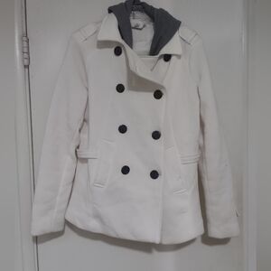 Pre-owned Ivory J2 by Jou Jou Peacoat with removable Gray Hood, XL (Juniors)